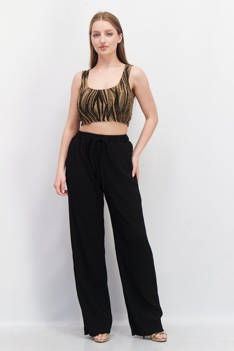 Aqua بلوزة نسائية بدون أكمام بتصميم دائري، معدنية، ذهبية - Image 4